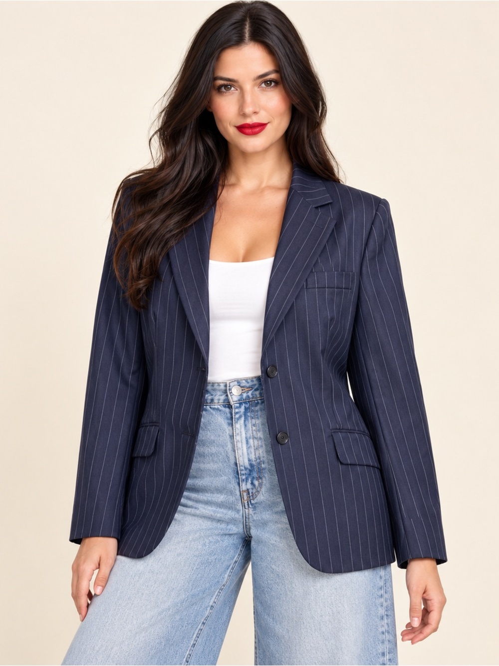 Brooks Brothers 346 Navy Pinstripe 100% Wool Blazer Women’s Size 14